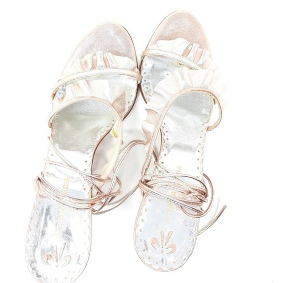 BcbgMaxAzria Rose Gold Ruffle Sandals 37.5 - Picture 5 of 8